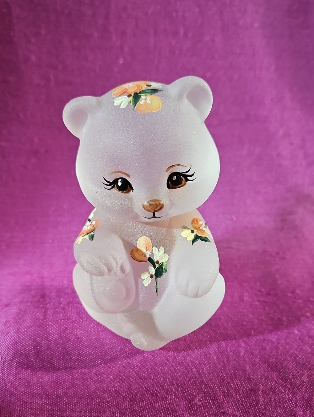 Fenton Art Glass Signed ANN FENTON '14 Hand Painted Frosted Bear OOAK Exclusive